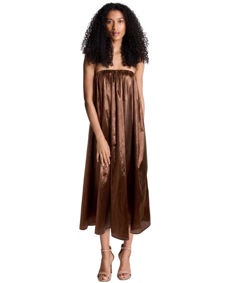 Women's Strapless A-Line Foil Midi Dress