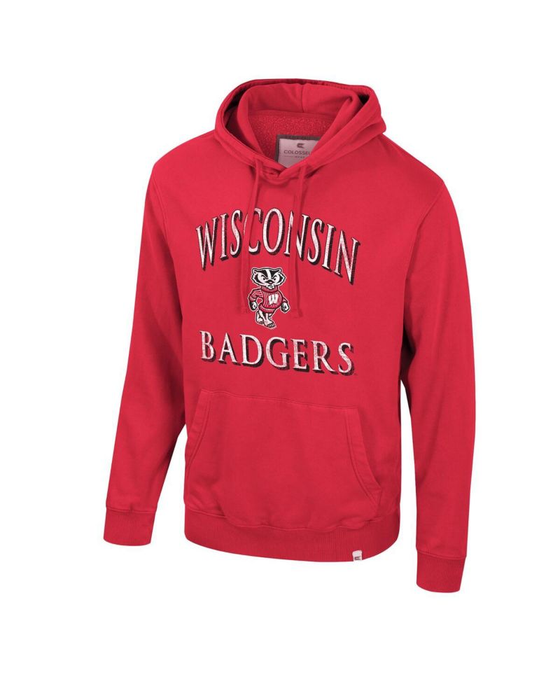 Men's Red Wisconsin Badgers Big & Tall Cap E-Tan Pullover Hoodie