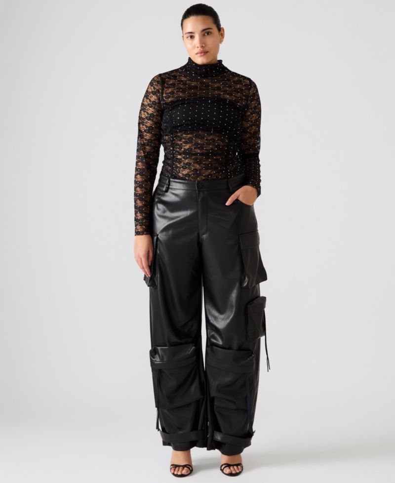 Women's Vegan Leather Duo Faux Leather Baggy Fit Duo Pants