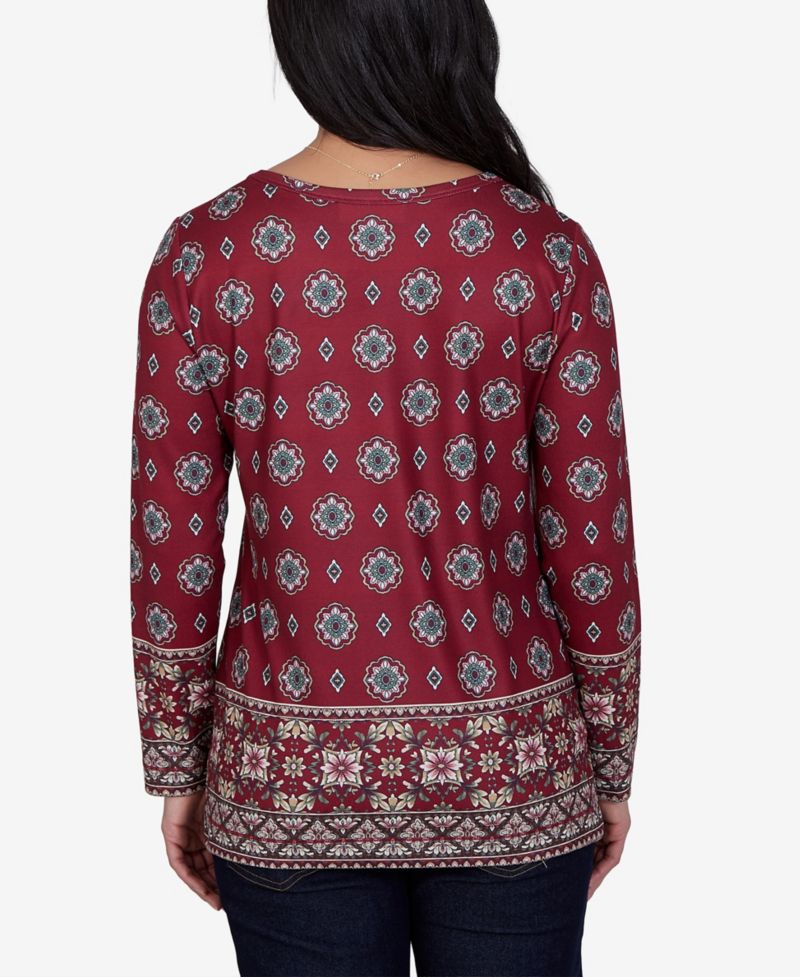 Petite Medallion Long-Sleeve Knit Top