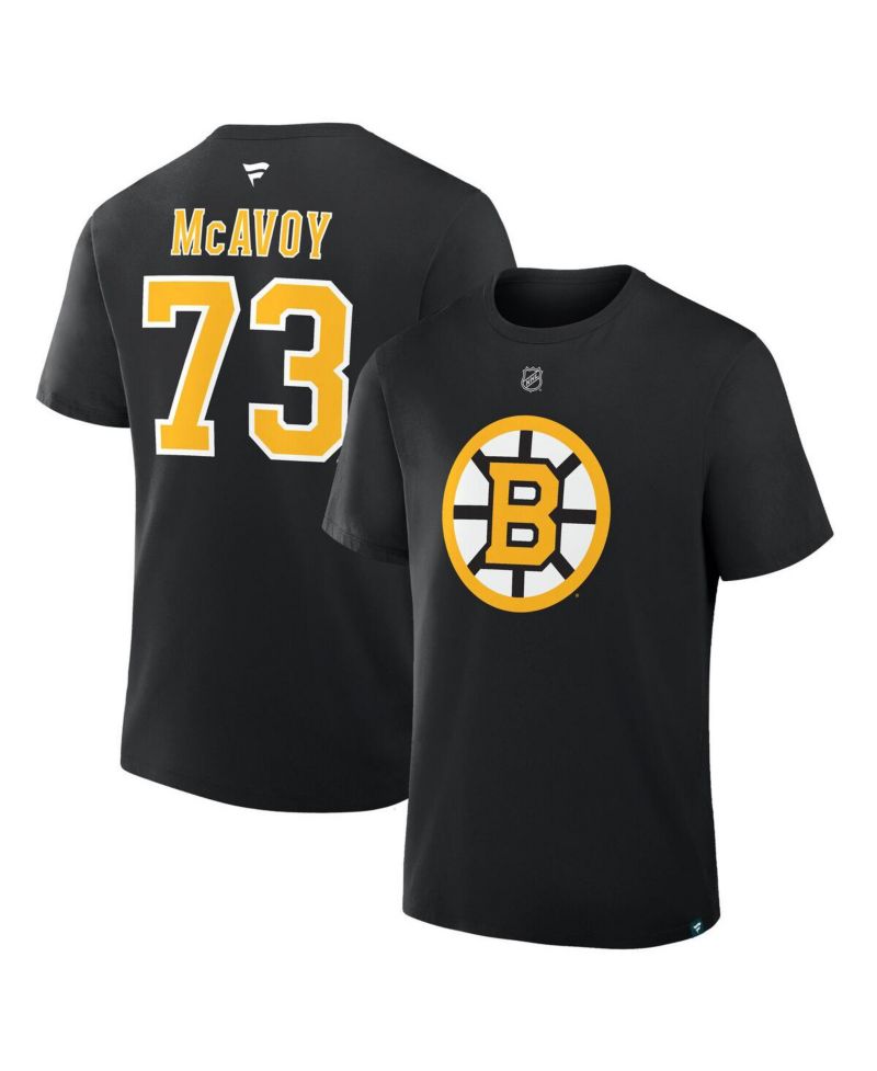 Men's Charlie McAvoy Black Boston Bruins Authentic Stack Name & Number T-Shirt