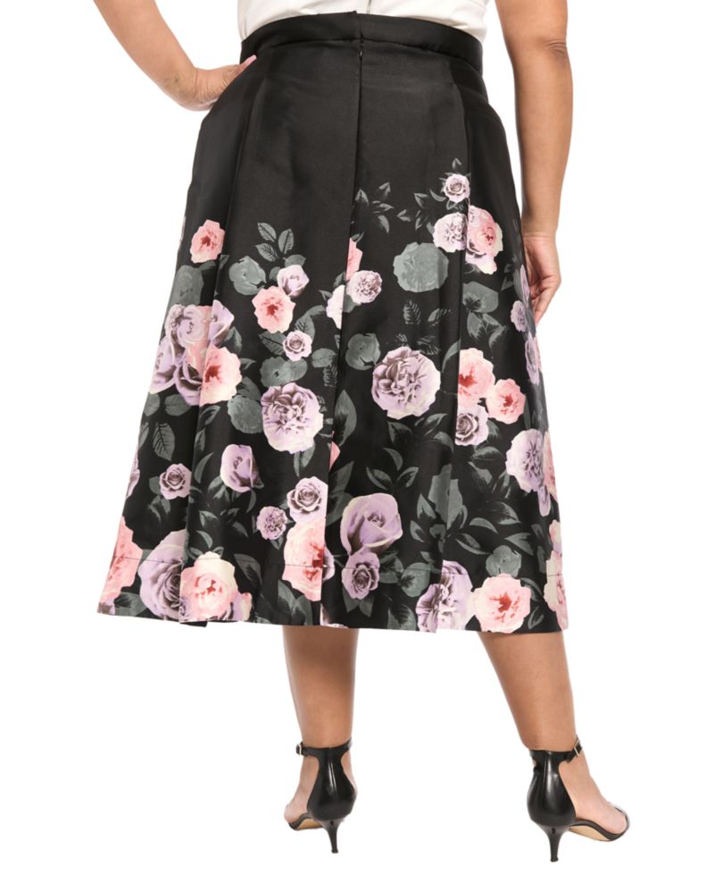 Plus Printed Pleated Midi Skirt