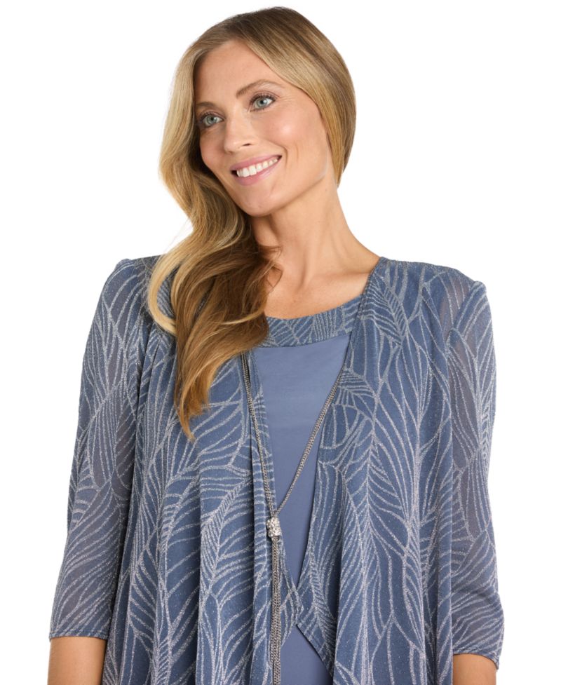 Women's 2-Piece Metallic Print Open-Front Jacket & Scoop Neck Necklace Dress
