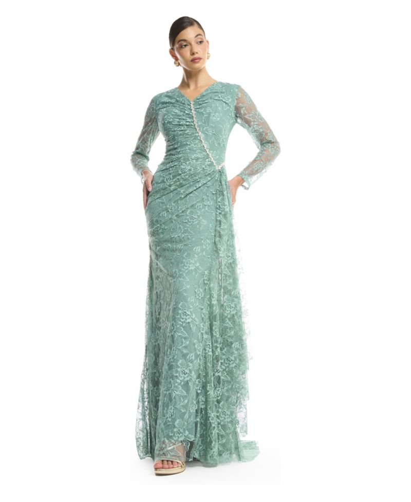 Women's Lace Long-Sleeve V-Neck Gown