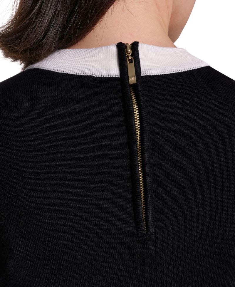 Petite Contrast Bow Color Block Sweater Dress
