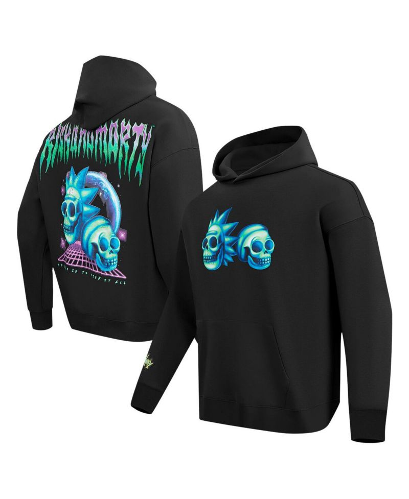 Men's Black Rick And Morty Rockstar Loose Fit Pullover Hoodie