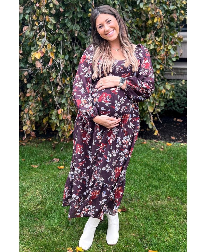Women's Brown Floral V-Neck Bubble Sleeve Maxi Dress