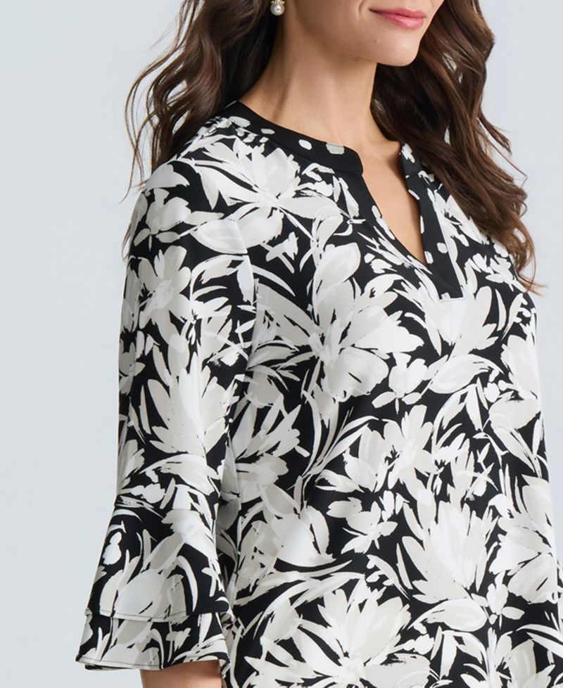 Women's Printed V-Neck Elbow-Sleeve Top, Regular & Petite