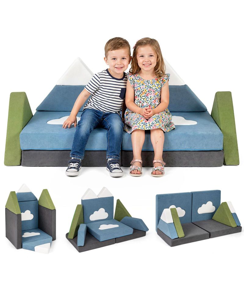 Toddler 12 Piece Toddler Foam Construction Fort Set with Snow Mountain Theme-Snow Mountain