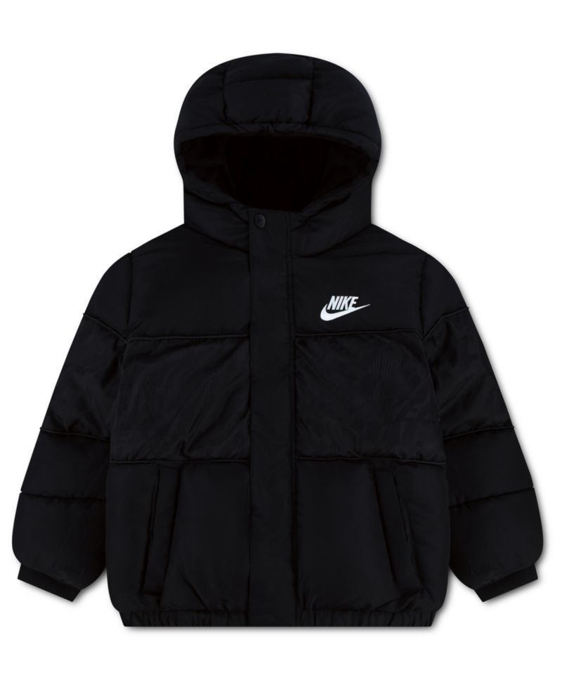 Boys' 4-7 Jacquard Logo Mixed Media Puffer Jacket