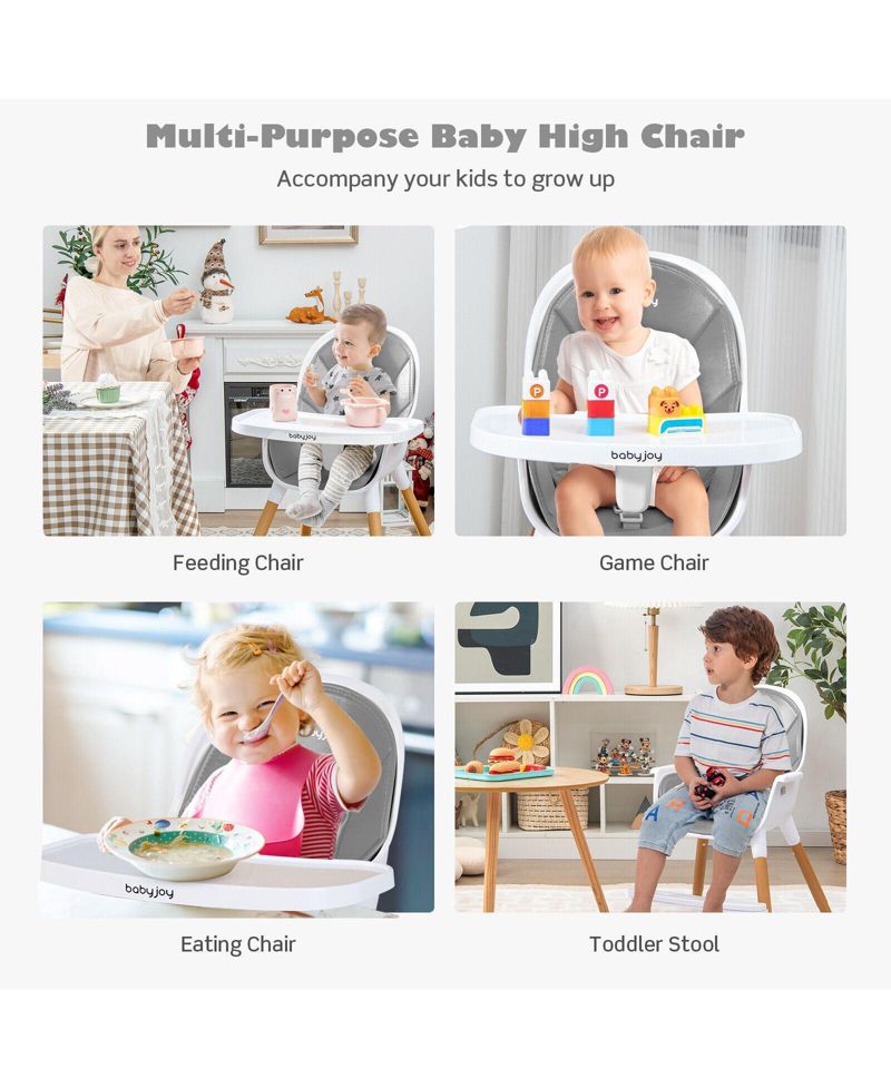 Kids 4-in-1 Convertible High Chair Feeding Chair with Adjustable Tray