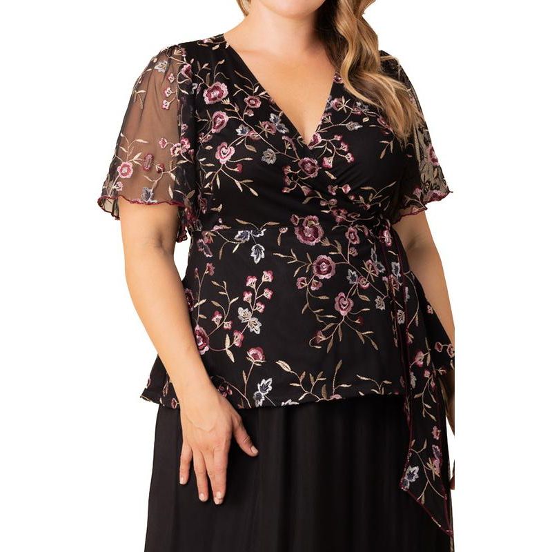 Plus Size Rosalie Embroidered Wrap Top