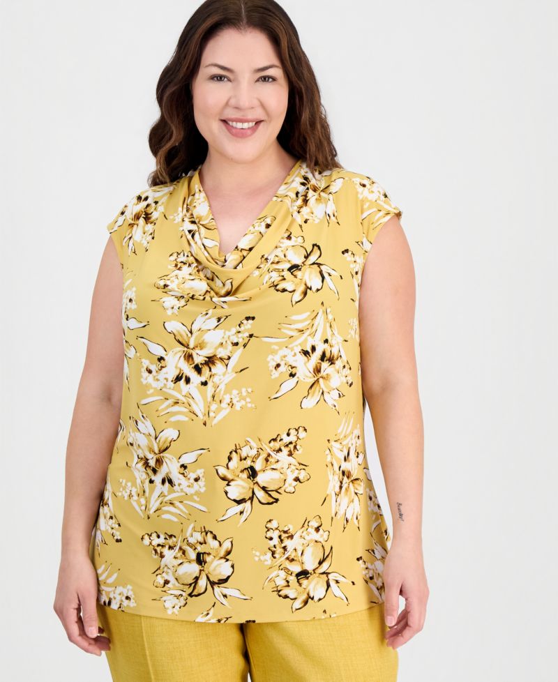 Plus Size Cowl-Neck Extended-Shoulder Top
