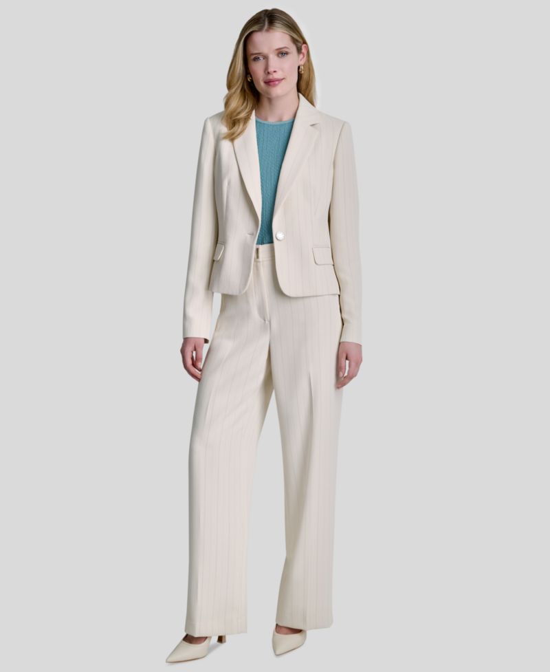 Women's Pinstriped Long-Sleeve Cropped Blazer