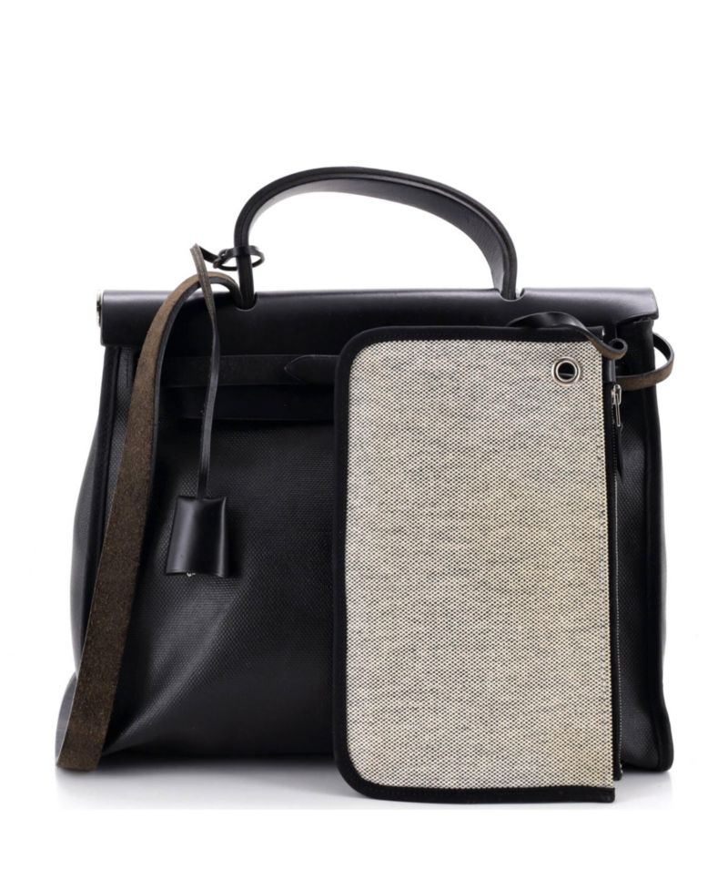 Pre-Owned Herm&egrave;s Herbag Zip Berline Top-Handle Canvas and Leather Tote