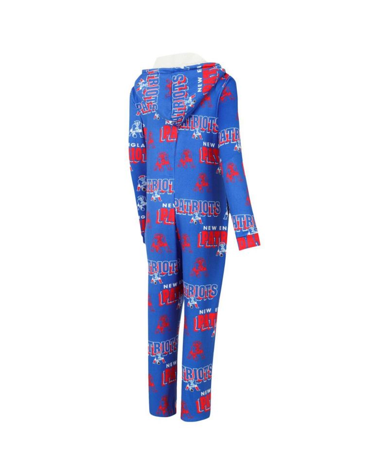 Women's Royal New England Patriots Roadway Allover Print Microfleece Full-Zip Union Suit