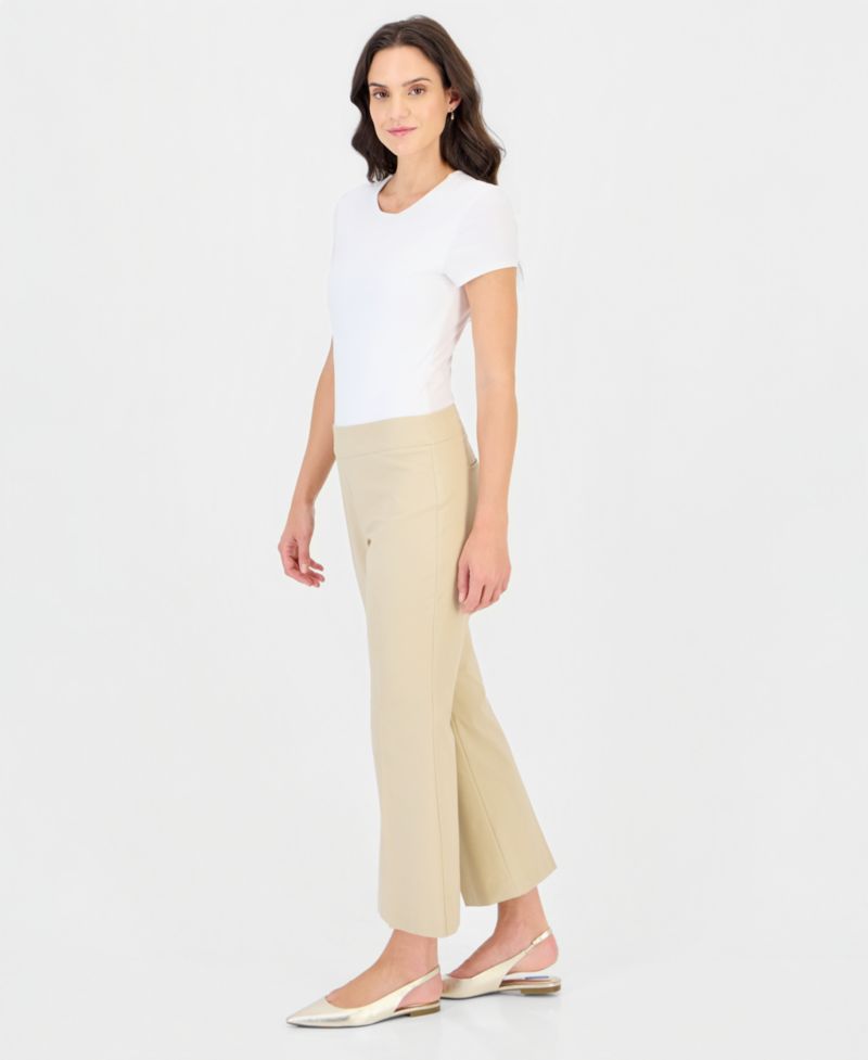 Women's Mid-Rise Cropped Kick Flare Pull-On Pants
