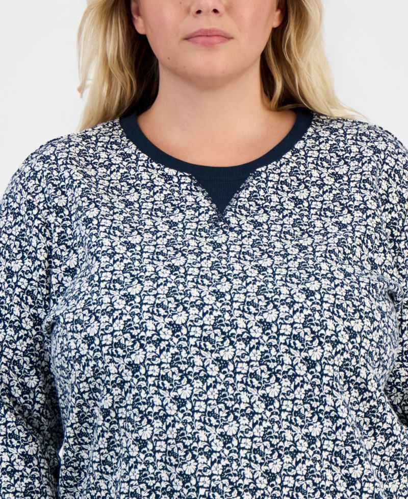 Plus Size Printed Fleece Crewneck Sweatshirt