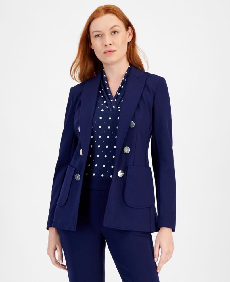 Petite Compression Faux-Double-Breasted Blazer
