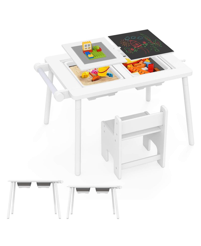 Ages 2-8 Multi-Use Activity Table and Chair with Foldable Bins, 2-Piece Set