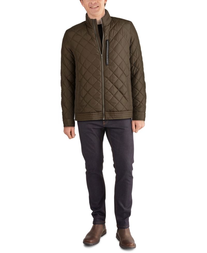 Cole Hann Men's Diamond Quilt Jacket with Faux Sherpa Lining