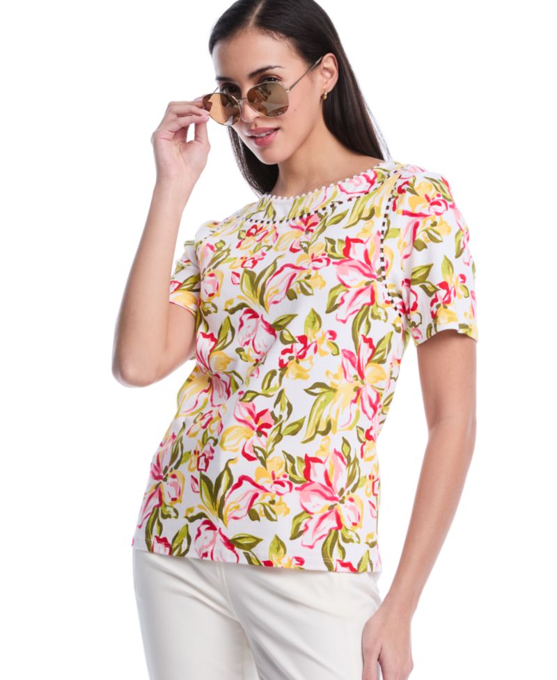 Petite Petal Print Short-Sleeve Top
