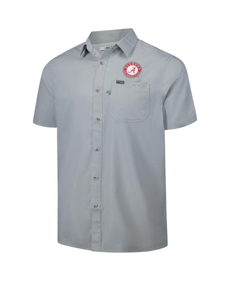 Men's Gray Alabama Crimson Tide PFG Slack Tide Omni-Shade Button-Up Camp Shirt