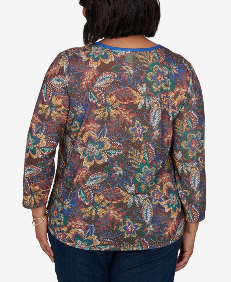 Plus Size Textured Floral Print Knit Top
