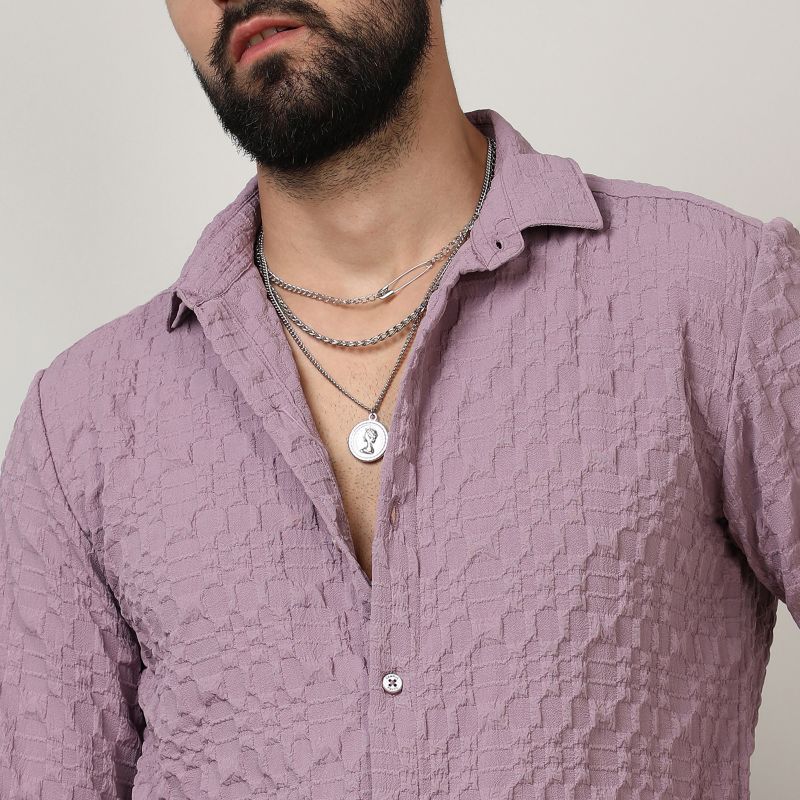 Men's Periwinkle Purple Embossed Geometric Shirt