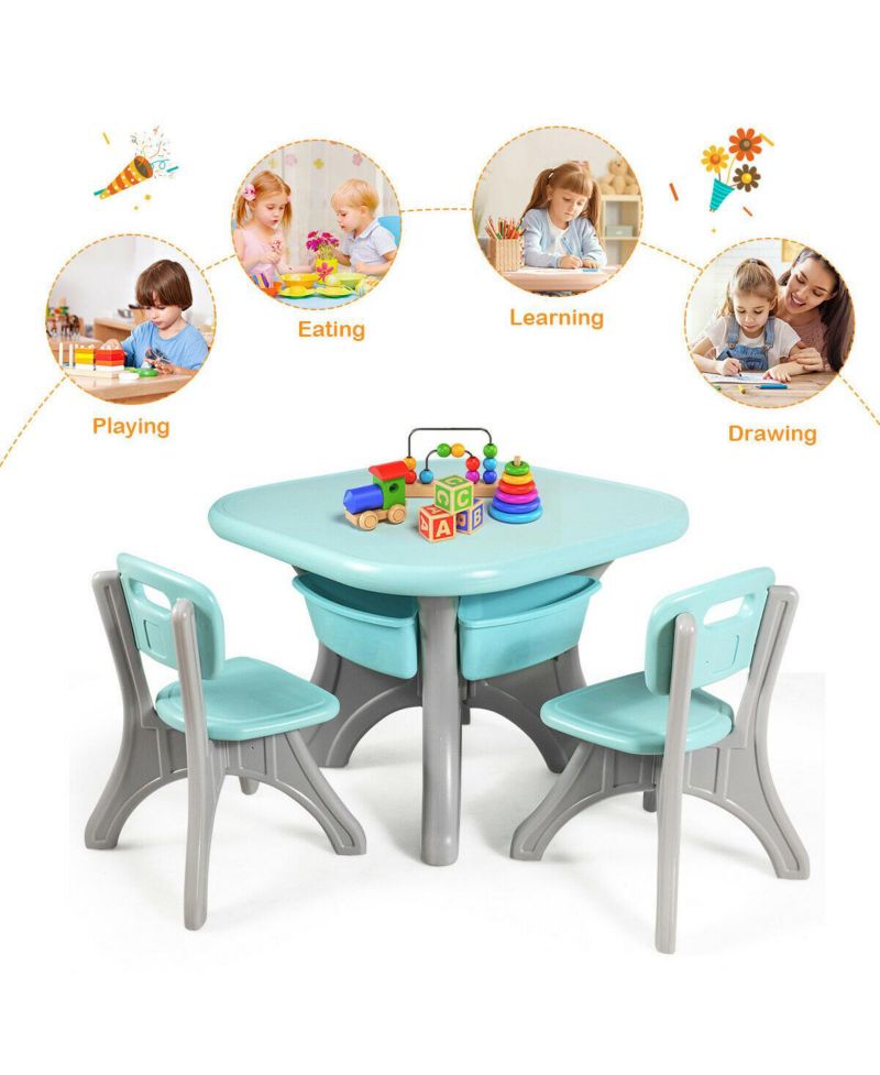 Kids In/Outdoor Plastic Storage Play Table & Chair Set, 3-Piece