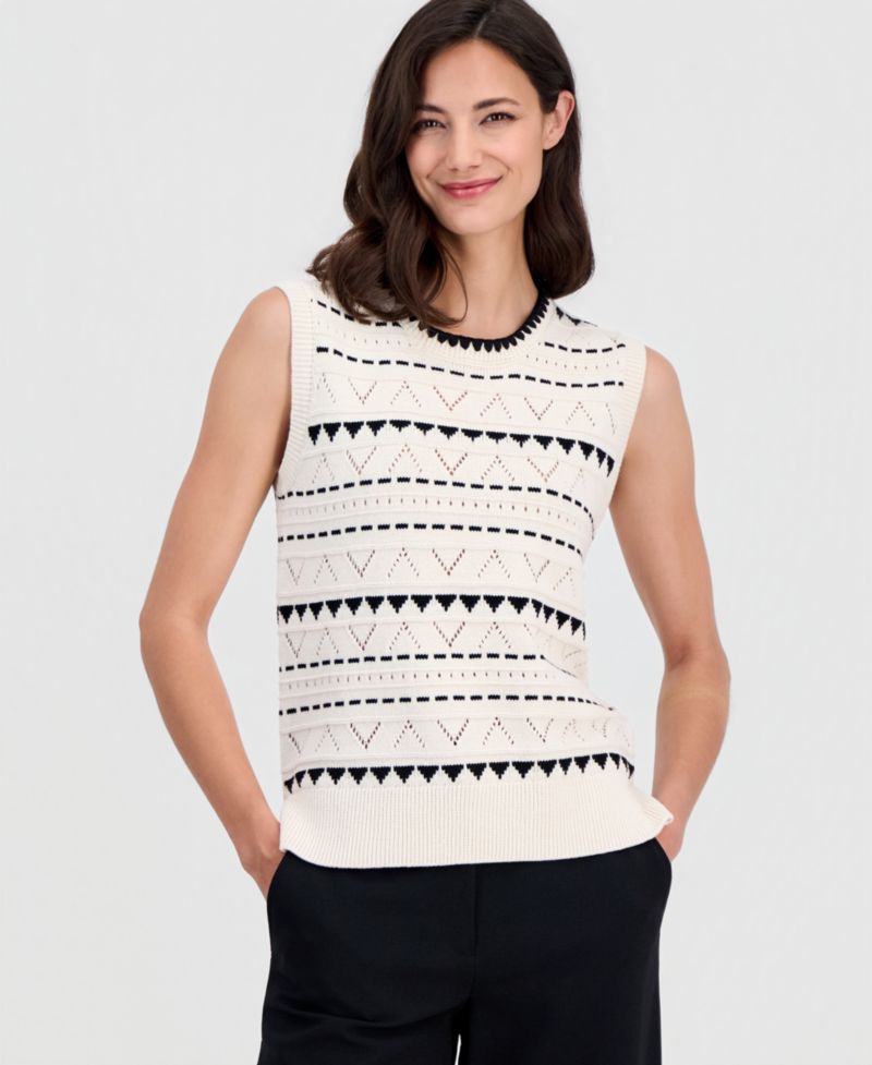 Women's Crewneck Sleeveless Pointelle Top