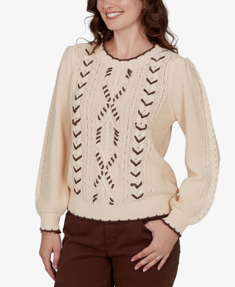 Plus Size Cable-Knit Crewneck Sweater