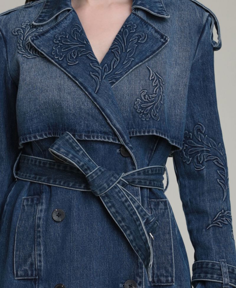Women's Long-Sleeve Embossed Trench Coat