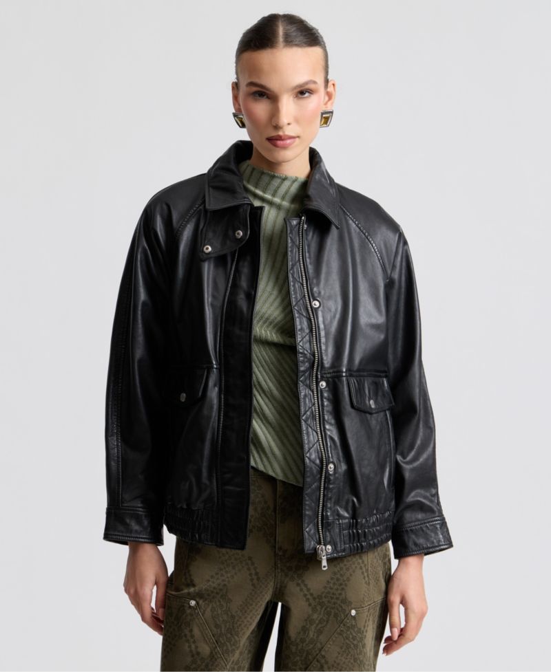 Women's Leather Bomber Coat