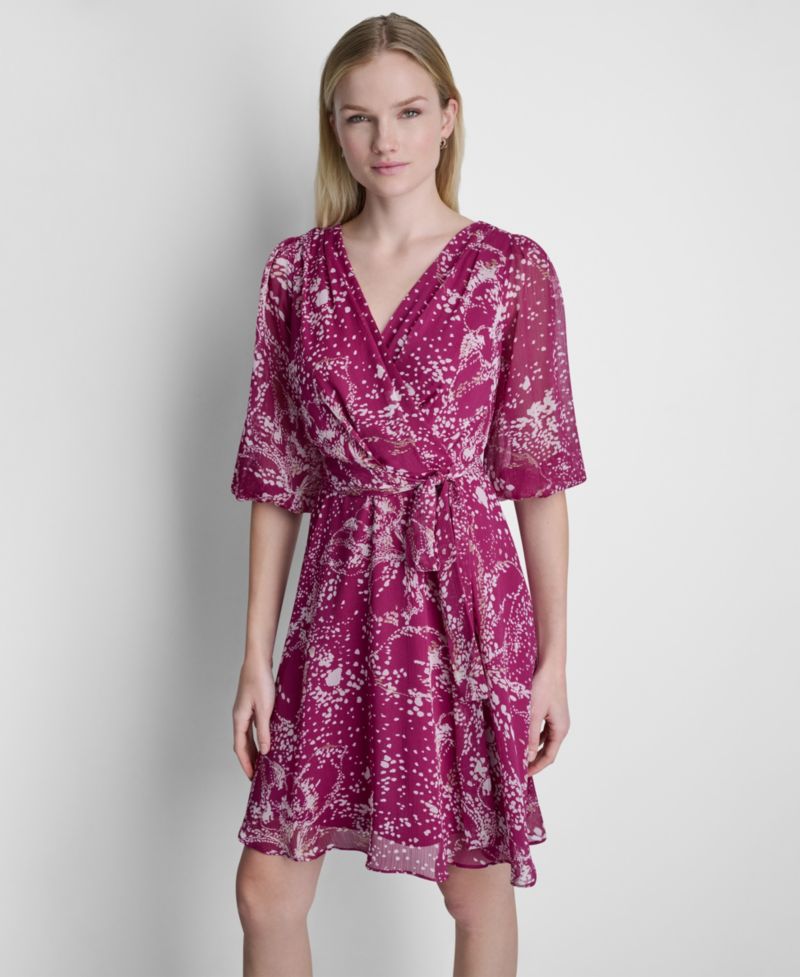 Women's Surplice V-Neck Balloon-Sleeve Dress