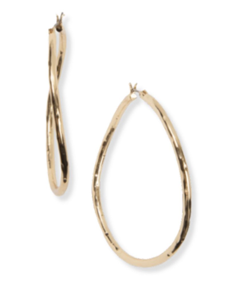 Gold-Tone Medium Hammered Hoop Earrings, 2"