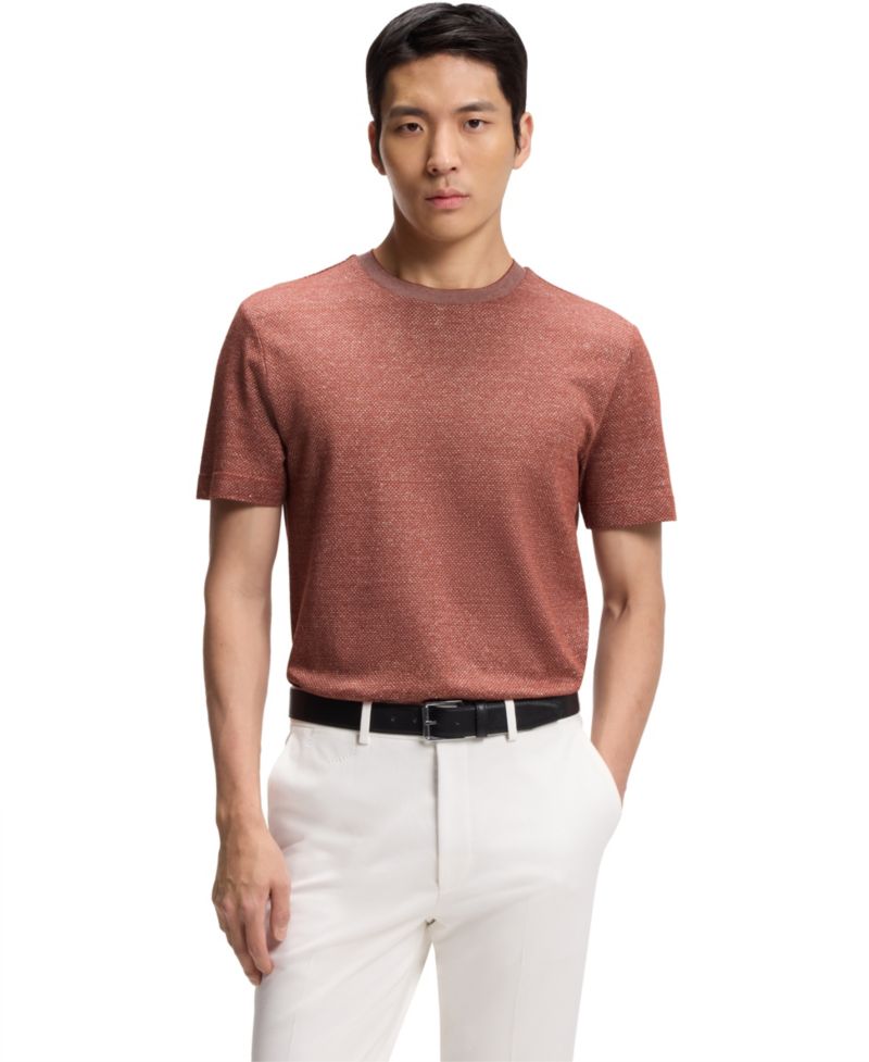 Men's Cotton, Linen Silk Moulin&eacute;-Structured T-Shirt