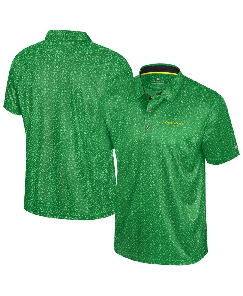 Men's Green Oregon Ducks Football Print Polo Shirt