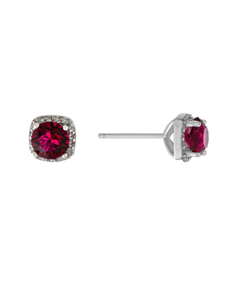 Sterling Silver 6mm Round Crystal with Cubic Zirconia Halo Stud Earrings