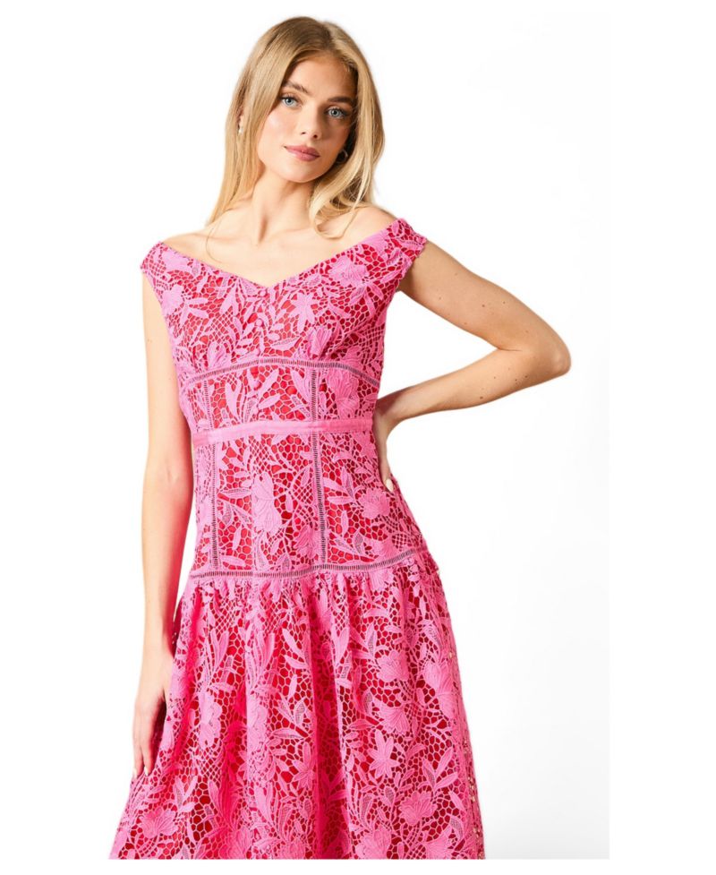Women's Floral Lace Off The Shoulder Midi Dress