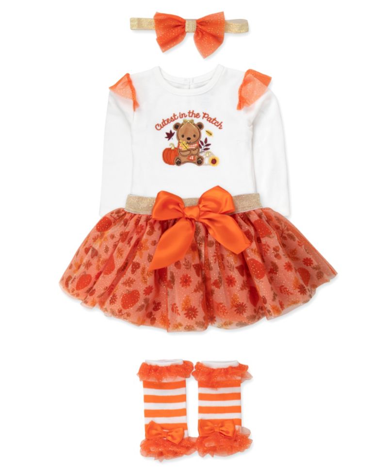 Baby Girls' Cutest in the Patch Long-sleeve Pumpkin-Print Bodysuit and Tutu Set, 4-Piece