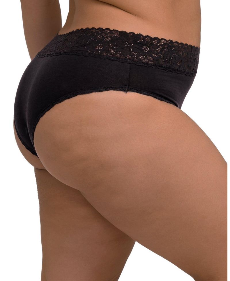 Plus Size Cheeky Cotton-Blend Lace Trim Panty