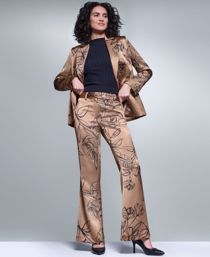 Women's Floral Satin Mid-Rise Full Length Pants
