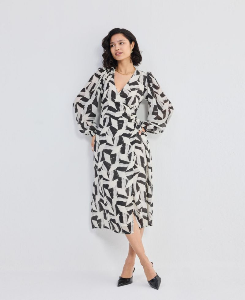 Women's Midi Wrap Dress in Abstract Mosaic