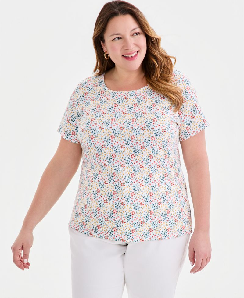 Petite Printed Short-Sleeve Scoop-Neck Top
