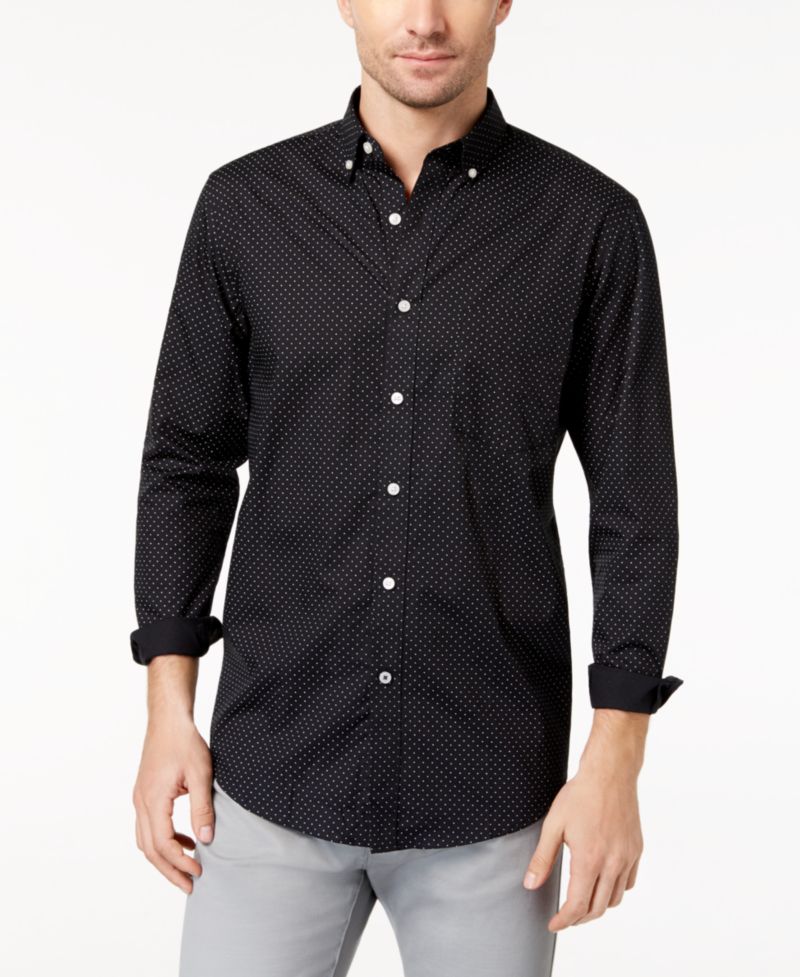Men's Micro Dot Print Stretch Cotton Shirt