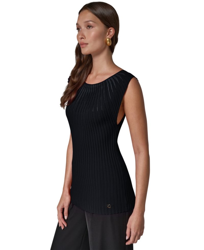 Women's Crewneck Sleeveless Ribbed Pullover Sweater