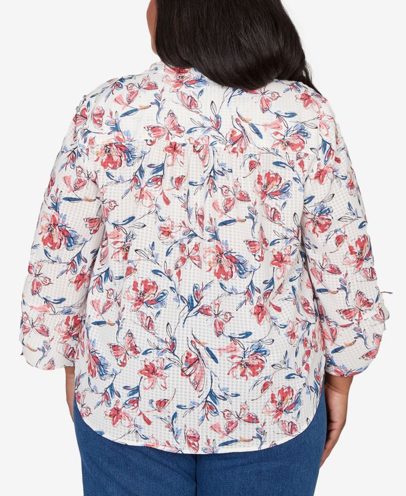 Plus Size Austin Etched Floral Butterfly Button-Down Top