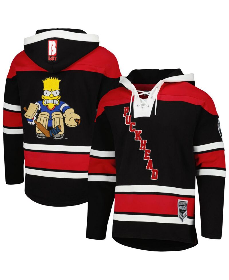 Men's Bart Simpson Black/Red The Simpsons Puckhead Hoodie Hockey Jersey