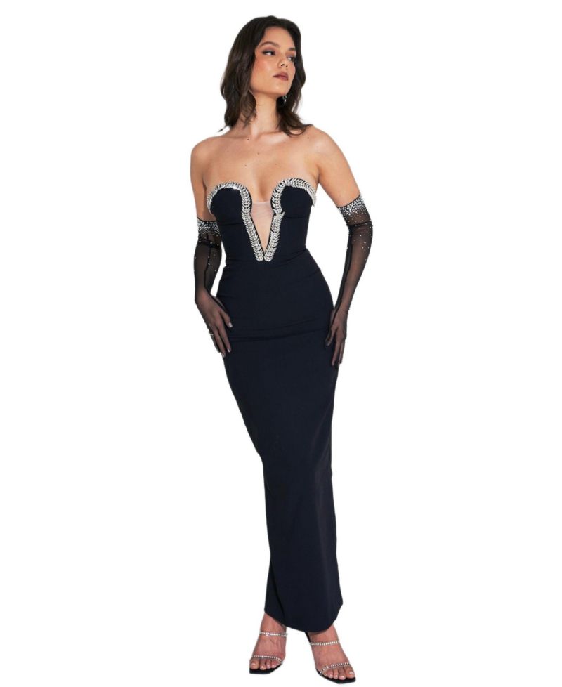 Women's Ivanna Black Crystal Embellished Maxi Dress